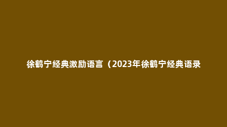 徐鹤宁经典激励语言（2023年徐鹤宁经典语录说服力）